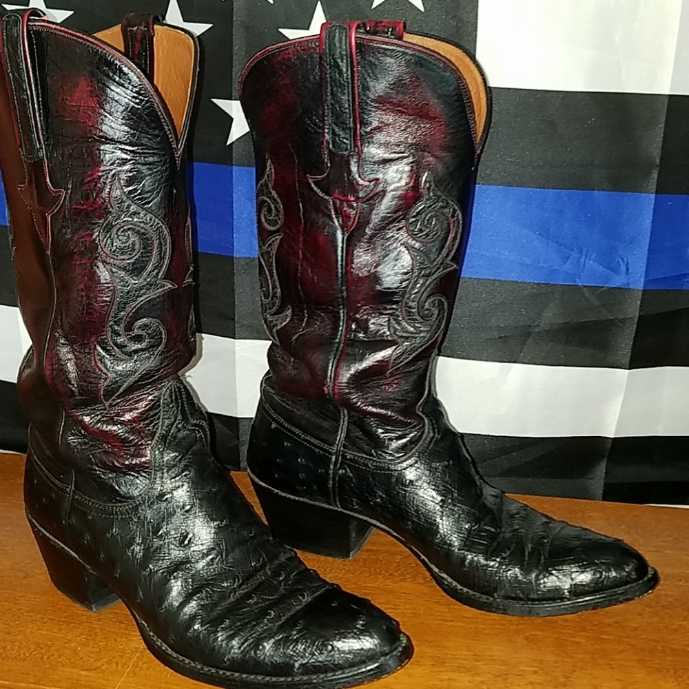 Lucchese black cherry full quill ostrich